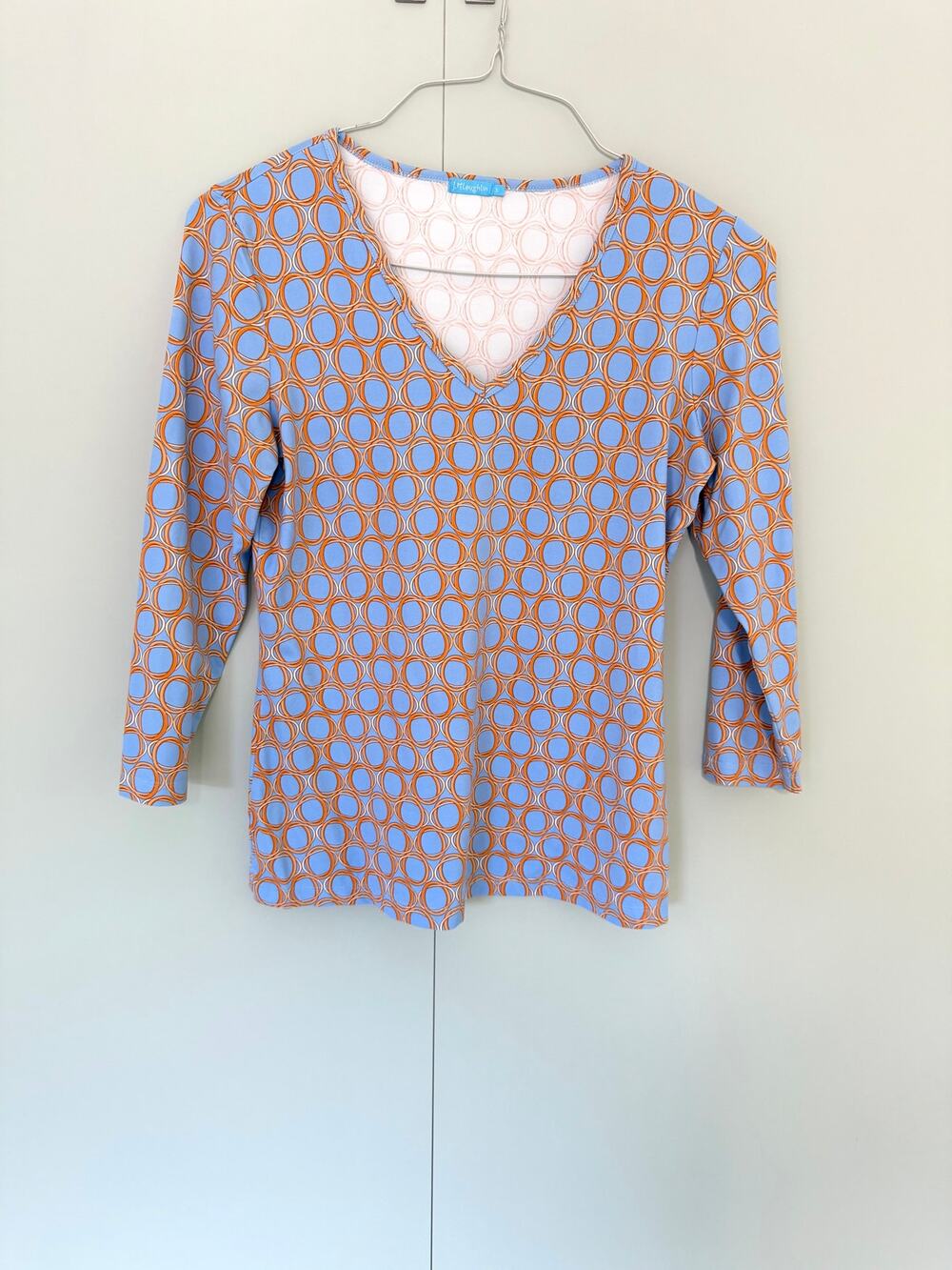 J. MCLAUGHLIN Women's Catalina Cloth 3/4 Sleeve Top Blue Circles